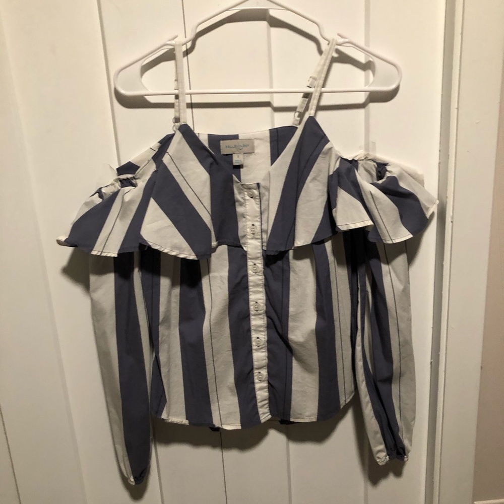 Blue and white striped button down blouse